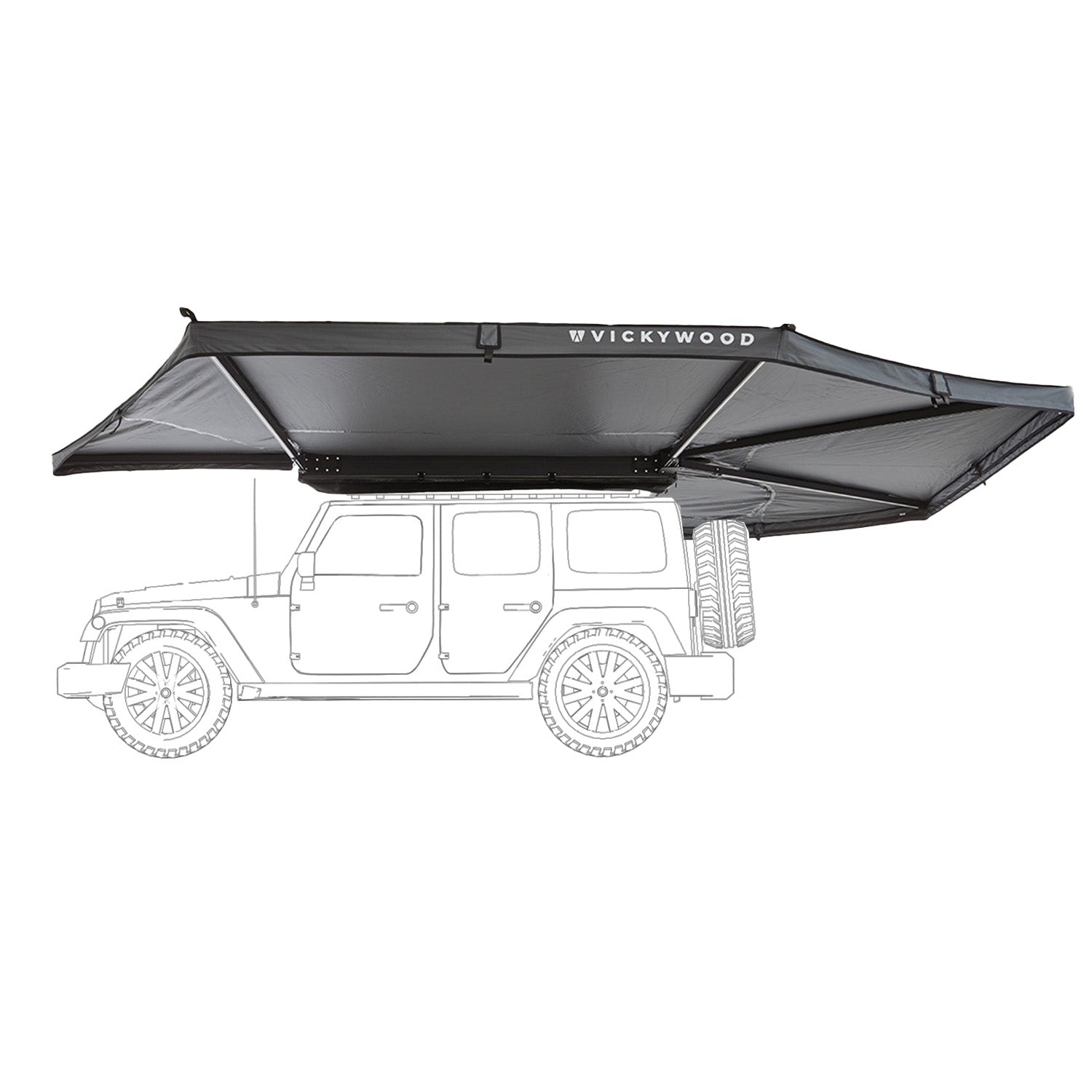 markise öffnen Vickywood 270° Markise LEAF Links 250 cm grau extended – pe-camp.de