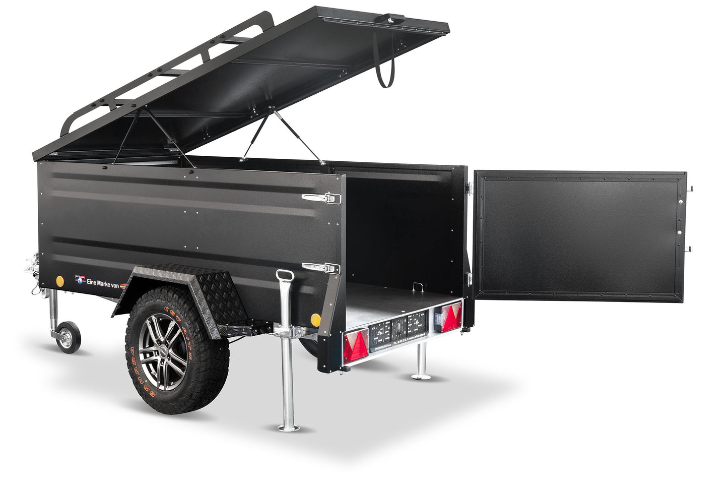TPV KT-EB2 Offroad Anhänger, schwarz mit Verstärkung für Dachzelte