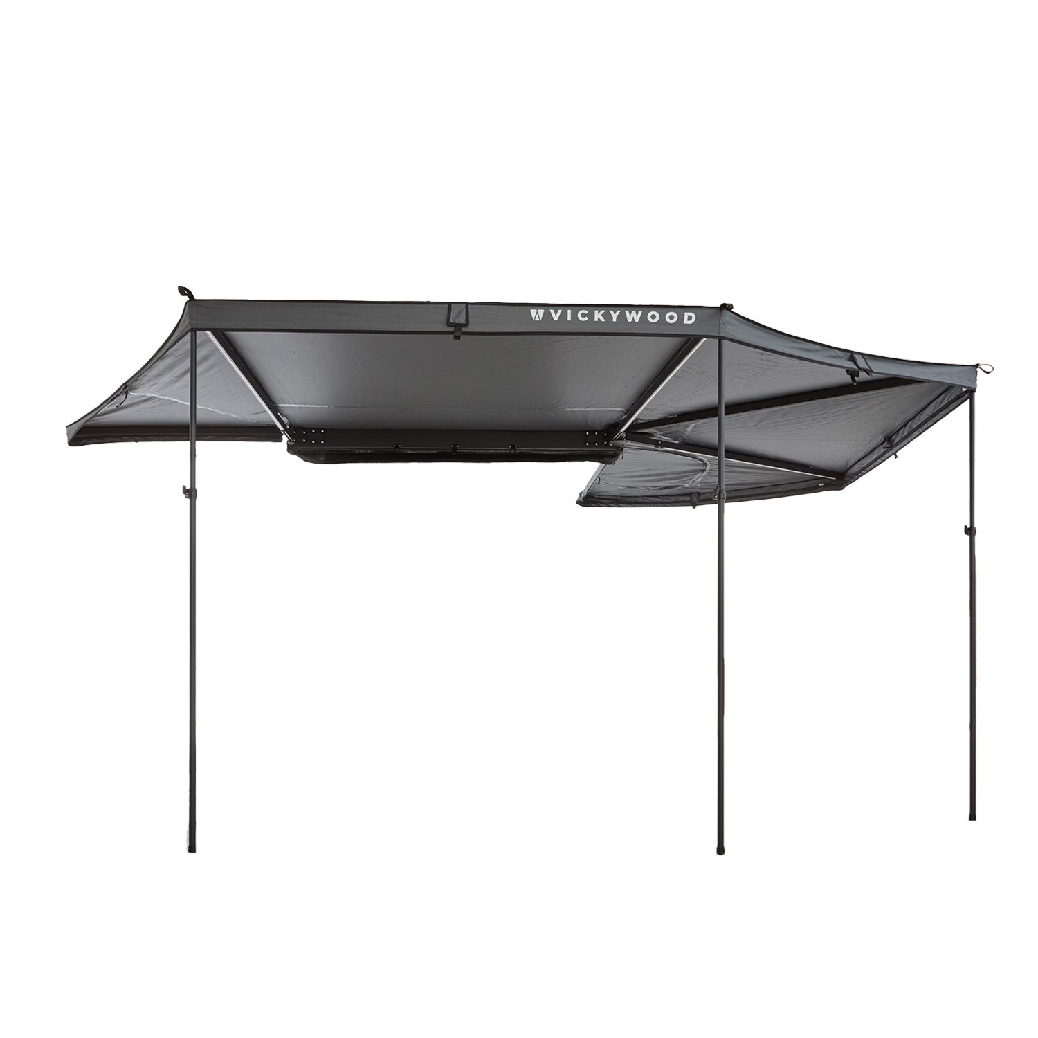 markise zum aufklappen Vickywood 270° Markise LEAF Links 250 cm grau extended – pe-camp.de